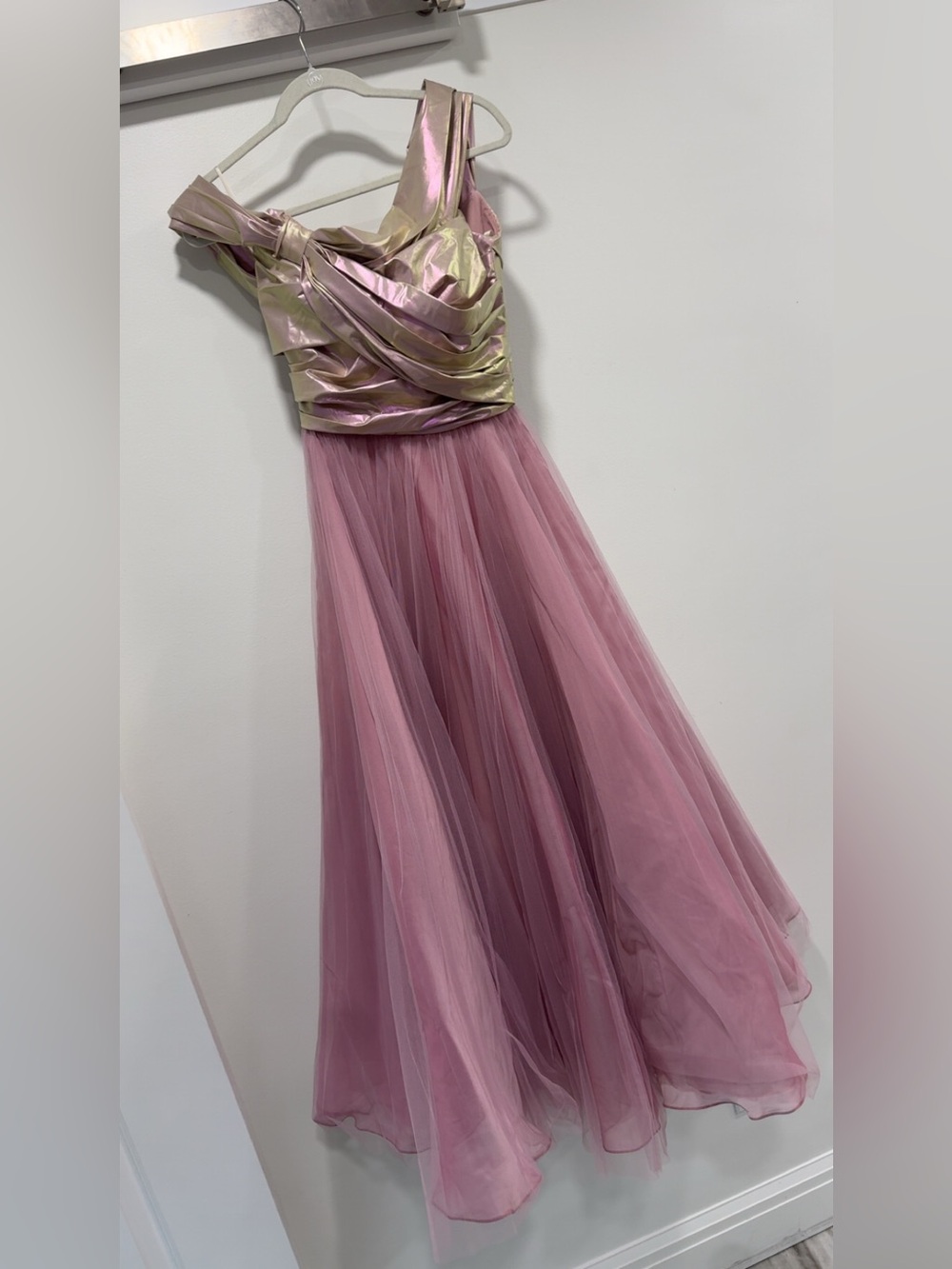 Pink Two-Tone Metallic Tulle A-Line Dress